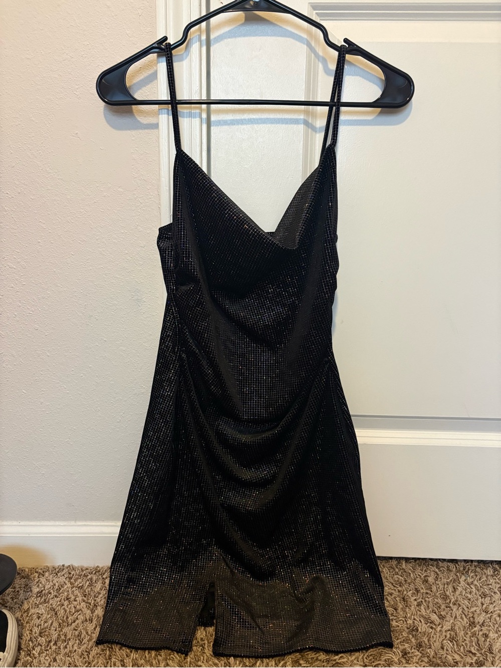 Black Sparkle Cowl Neck Slip Dress